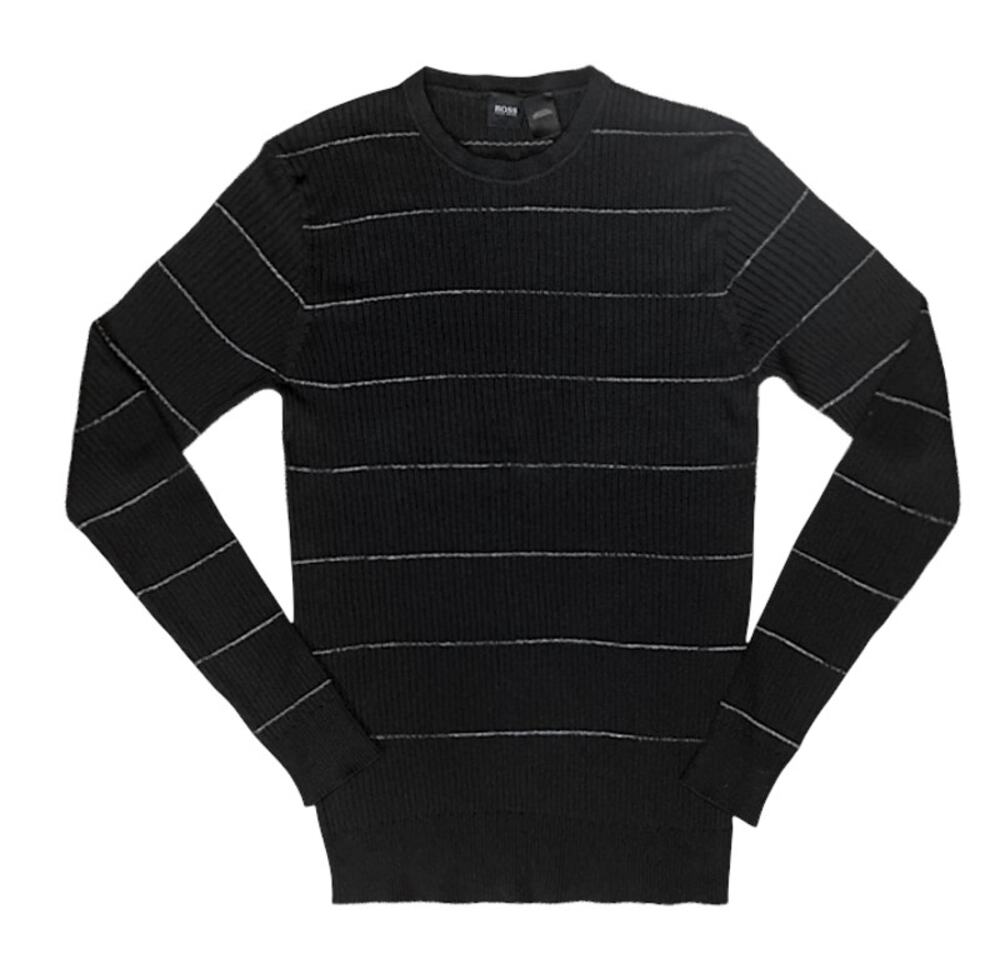 Hugo Boss Striped Cotton Blend Black/White Crewneck Sweater | Size S